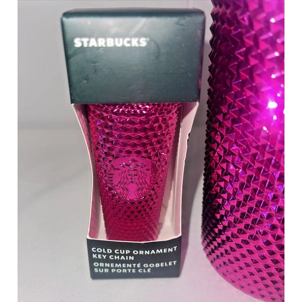 Starbucks‎ Holiday Stud Sangria Pink Metallic Venti/24oz with matching Keychain